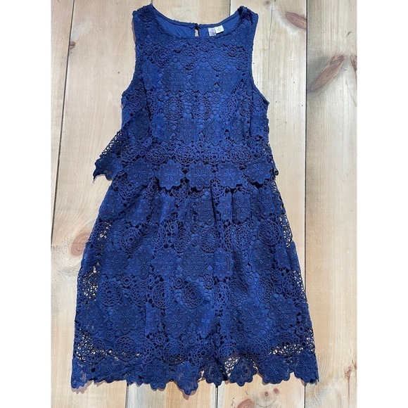 Francesca's Alya Lace Dress Dark Blue Layered Sheath Formal Wedding SZ.Small - Picture 1 of 5